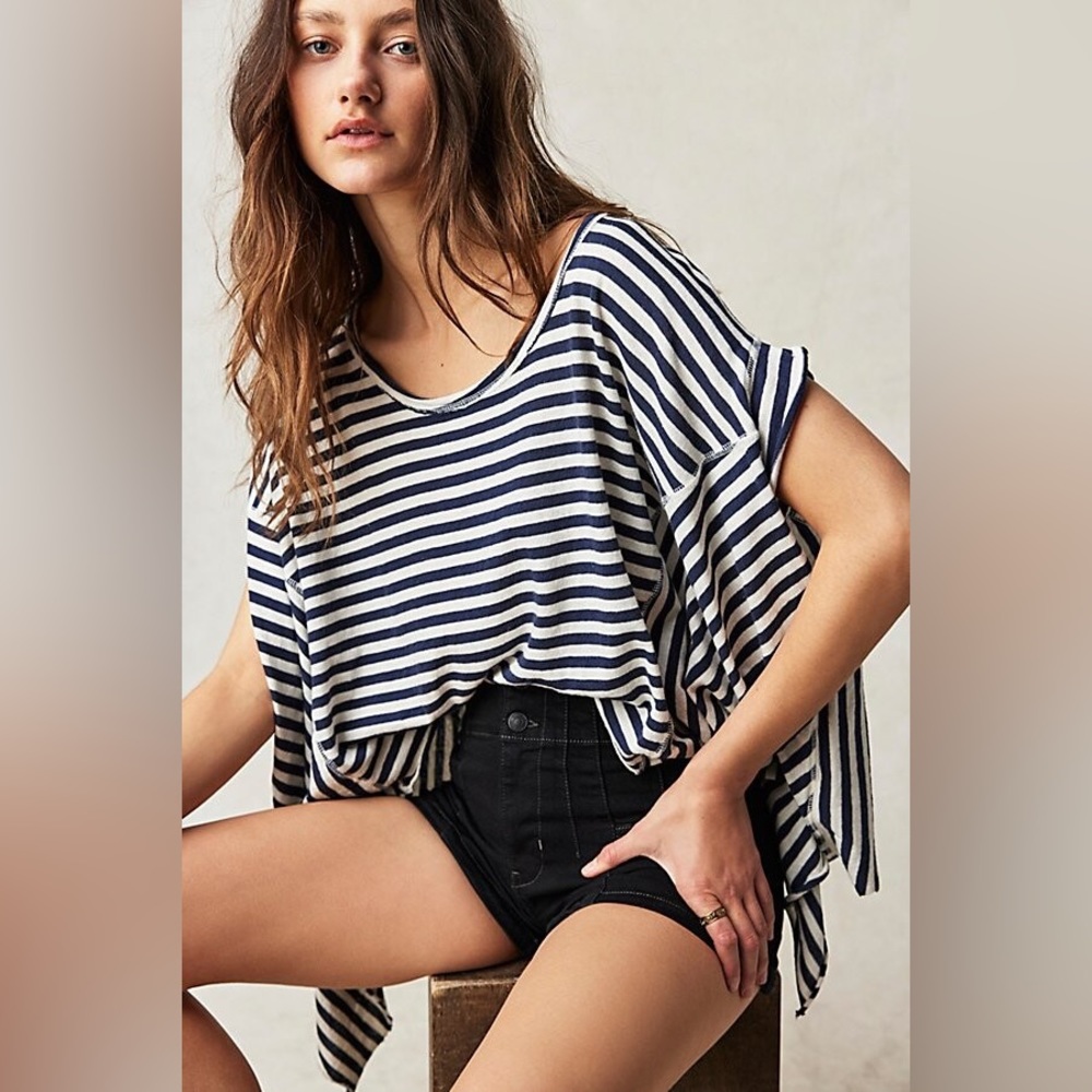 š»šFREE PEOPLE WE THE FREE Striped Angel Tee-Navy Combo-Size Medium - Picture 8 of 14